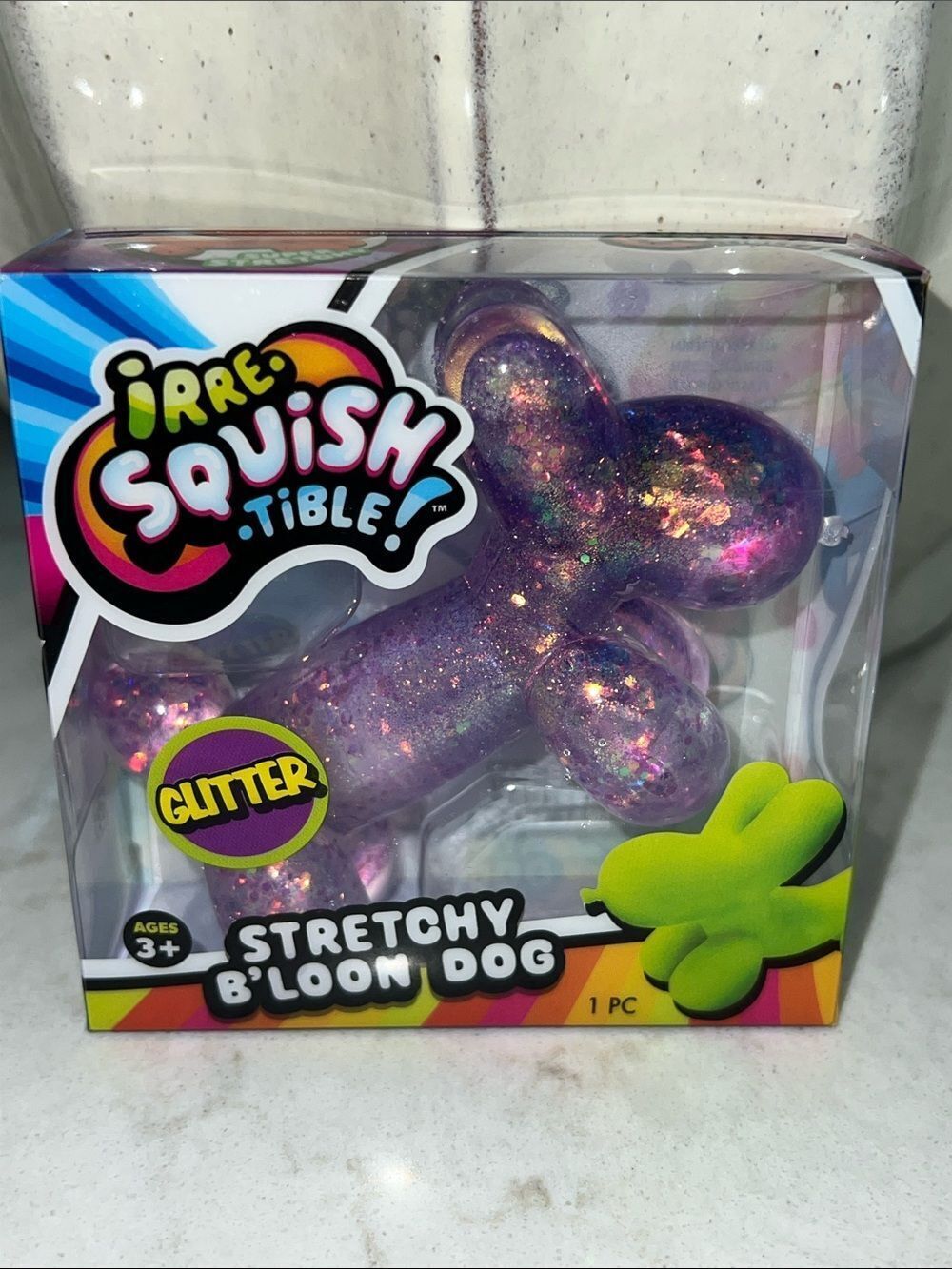 JA-RU Irre-Squish-tible Stretchy B'Loon Dog Toy of  Purple Glitter NEW